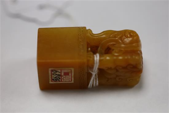 Six Chinese soapstone seals, H. 2.8 - 12.8cm